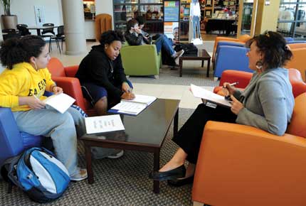 students conversing in common area