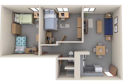 3d image high-rise two bedroom