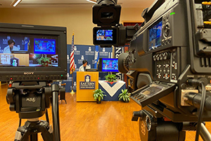 cameras and podium 