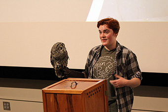 Juliana Didero-Mullen holding Barred Owl for Thumbnail pic