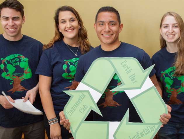 students with environmental sign