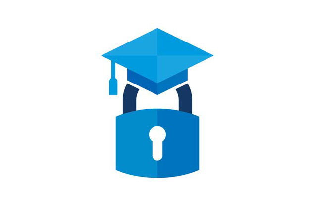 safecampussummit.org icon of a padlock with a graduation cap on top