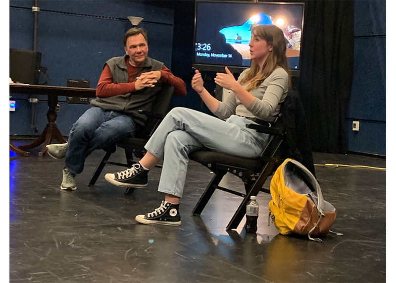 Meg Campbell (right) hosts a Q&A discussion panel as Brian Day (left) moderates 