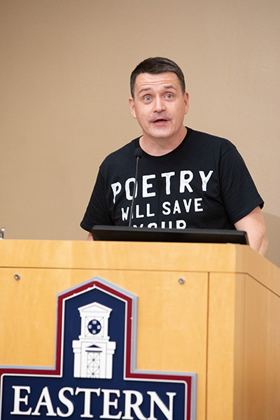 Donaghy at high school. poetry festival