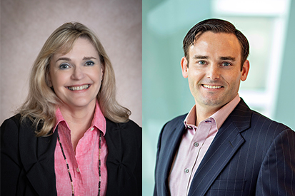 Business administration Lecturer Linda Ferraro (left), and business administration Assistant Professor Matthew Coyne (right)