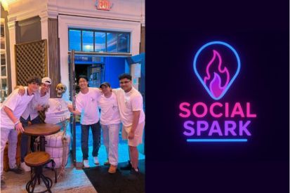The "Social Spark" team (left) celebrates the launch of the app.