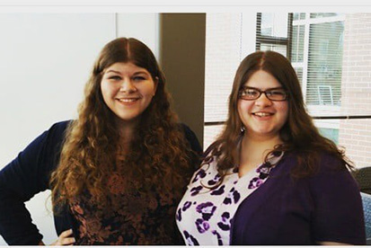Erin Drouin '16 (left) and Renee Drouin '15 at an Honors Program reception at Eastern.