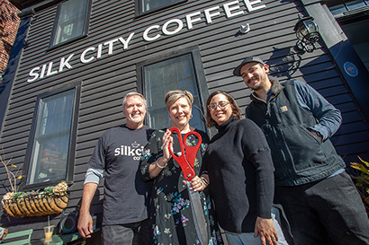 Silk City Coffee co-owners (left to right) Glenn Gerhard, Tammy Gerhard '92, Sarah May, Rob Ray