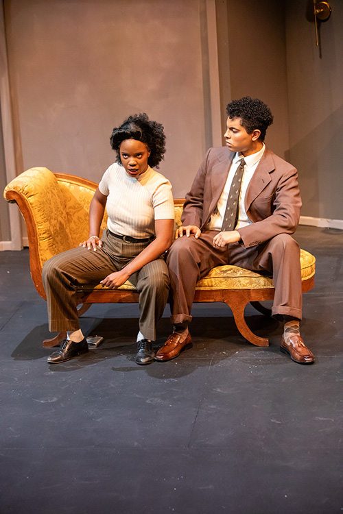 Zolah Daley as Inez Serrano (left) and Zavier Garcia as Vincent Cradeau (right) in "No Exit"