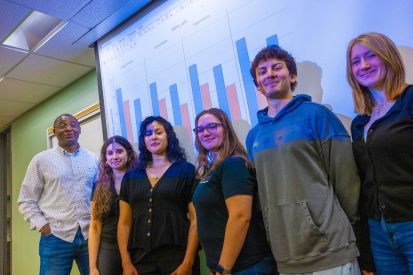 Students with Professor Steve Muchiri during the  "Data Analytics-Oriented Undergraduate Research: Industry 4.0 and Big Data Analytics in Healthcare" institute. 