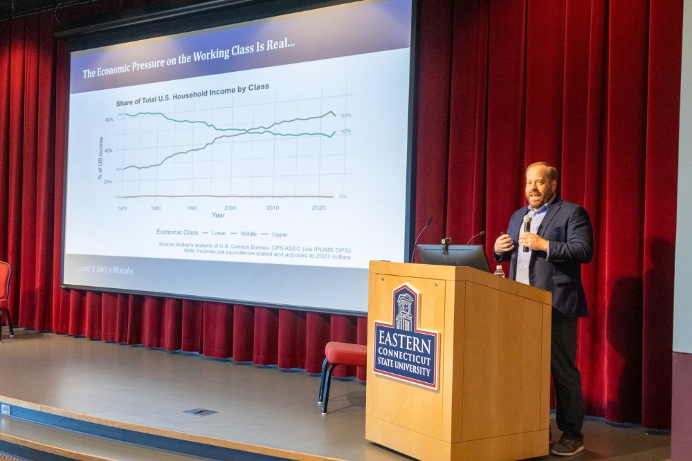 Chris River's explaining how corporate profits increase, wages decrease