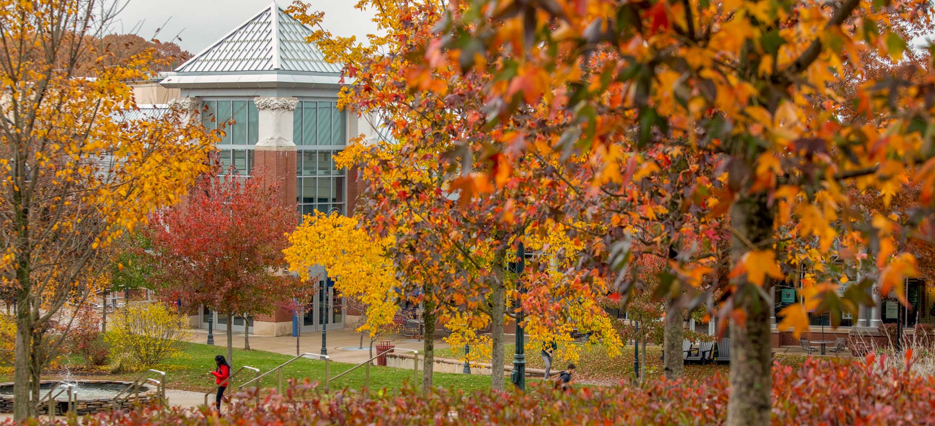 autumn foliage in front of the Student Center