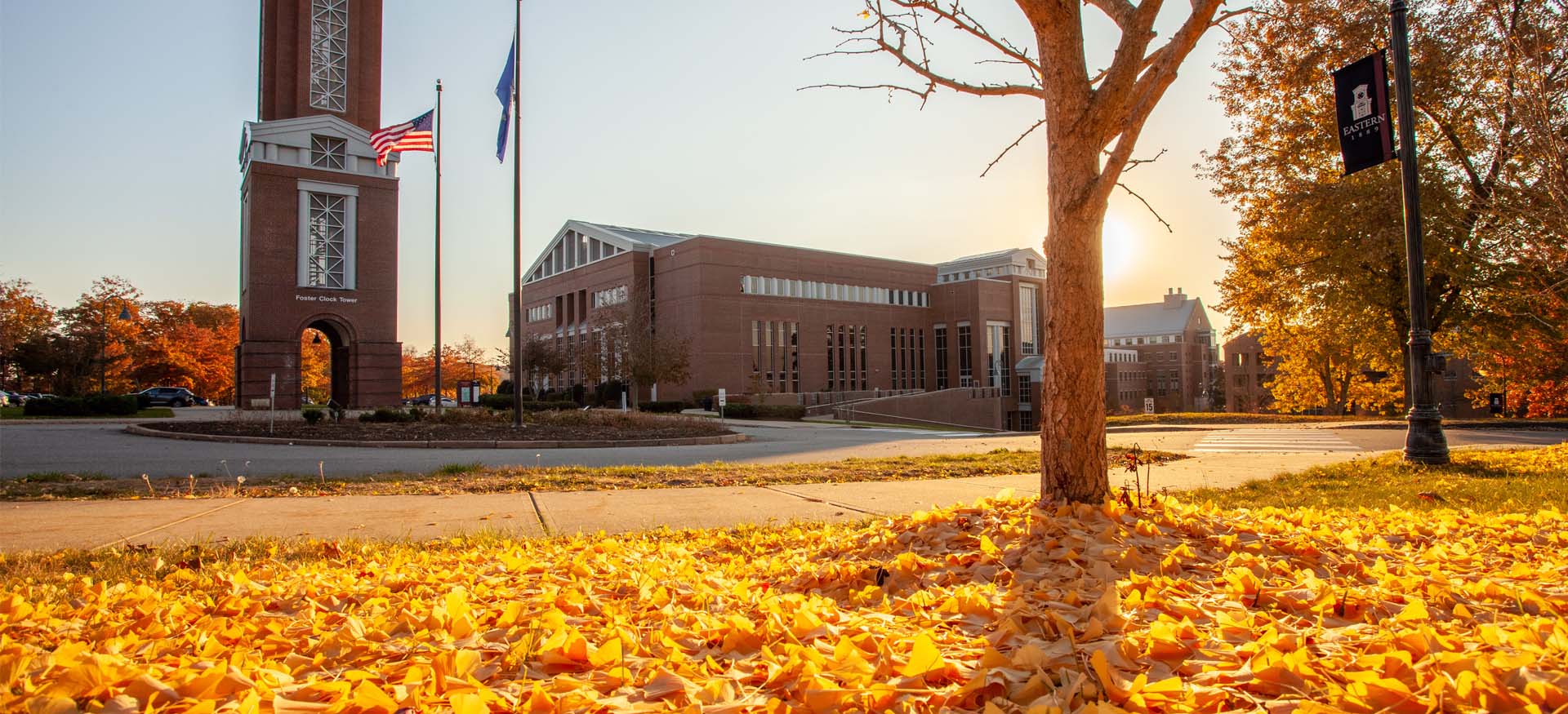 fall foliage with the clocktower in the background