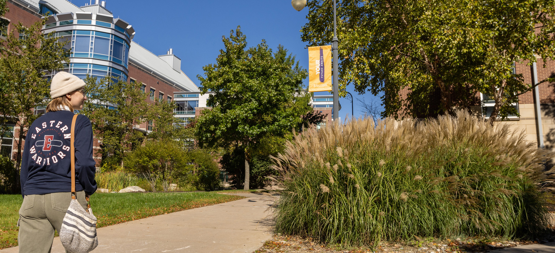 student walking on campus