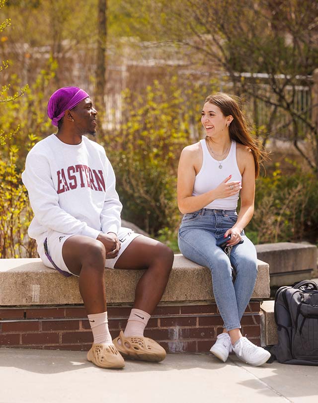 students chatting outdoors