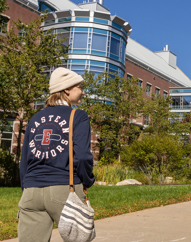 student walking on campus