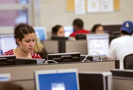 student on classroom computer