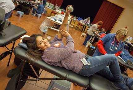 student at blood drive