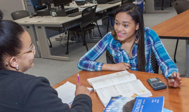 Student and tutor going over pre-calculus