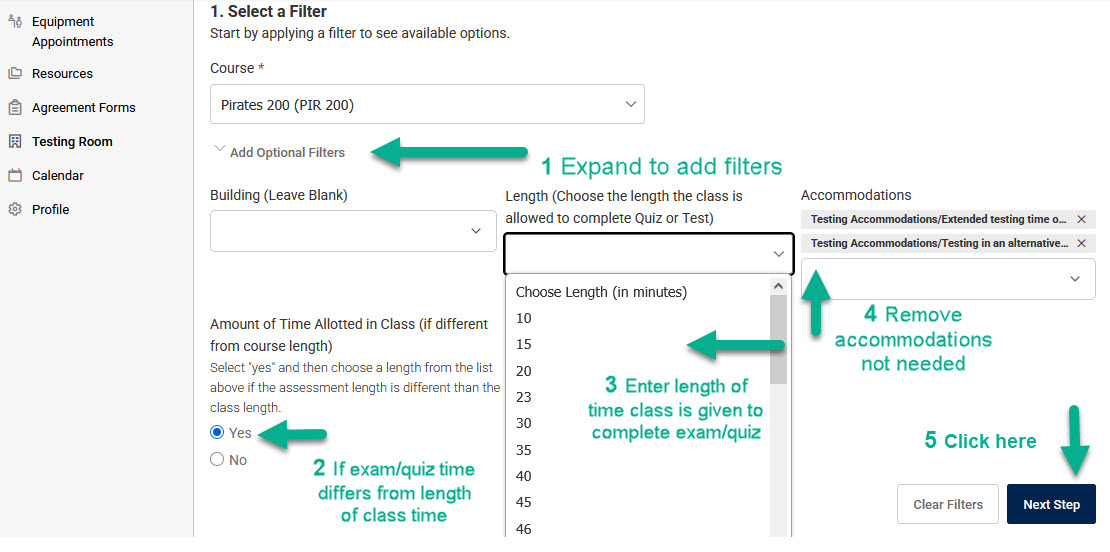 Part 3 Enter Test Filters (1-5)