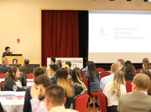 President Nunez welcoming people to the 25th Annual Accounting Banquet