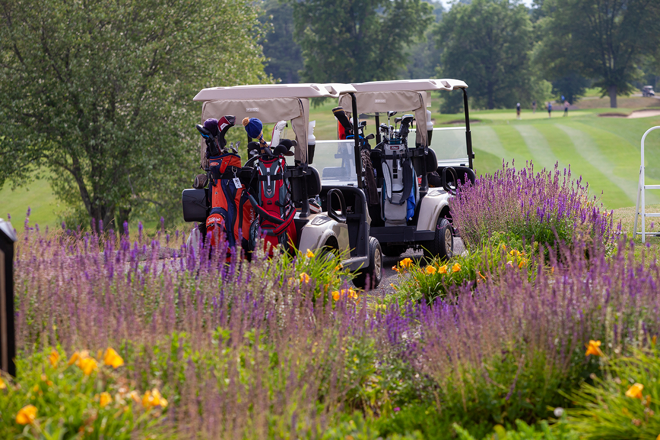 Golf cart on green at tournament