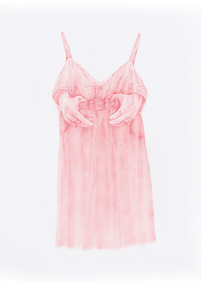 Azita Moradkhani Pink Belt, colored pencil, 26 x 40 In, 2020 image courtesy of the artist and Gallery Kayafas, Boston, MA.