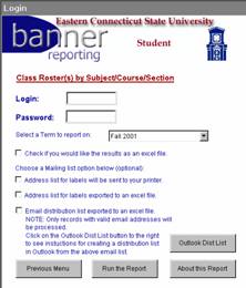 login-window example screen of the Banner Reporting login