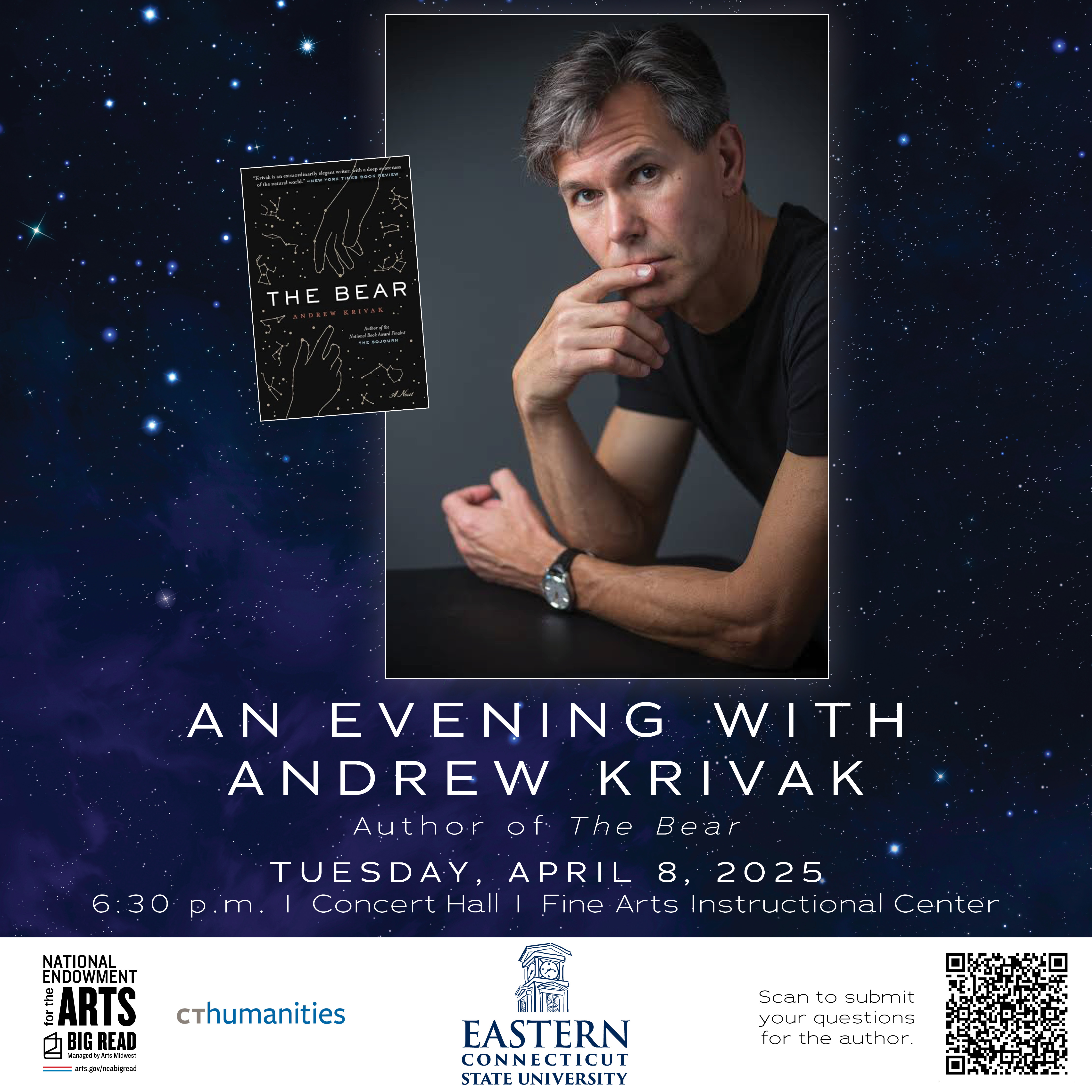An Evening with Andrew Krivak - Author of The Bear; Tuesday, April 8th, 2025 6:30 p.m.; Concert Hall, Fine Arts Instructional Center