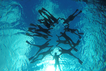 Students swimming in the Bahamas