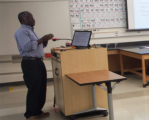 Professor speaking in front of class