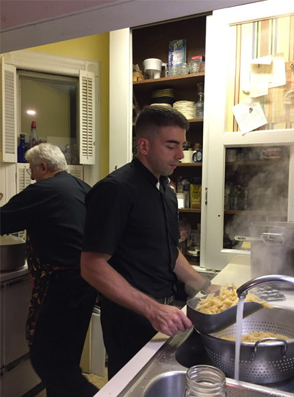 Pasta dinner preparation.