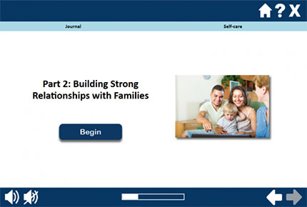 Screen shot of module page: "Part 2 - Building Strong Relationships with Families"