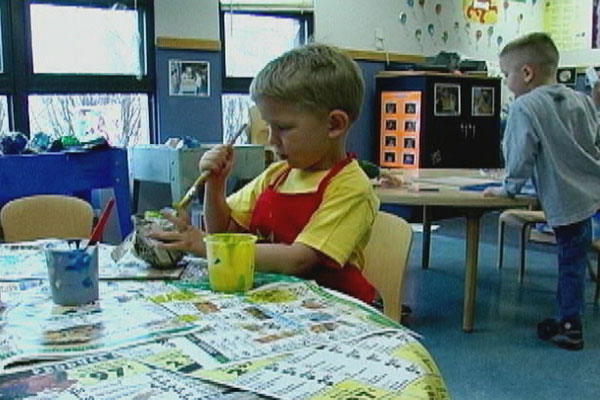 A child painting.