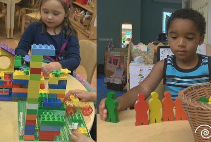 Preschoolers playing with toys