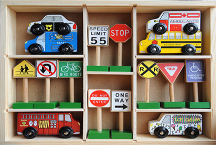 wooden cars and signs