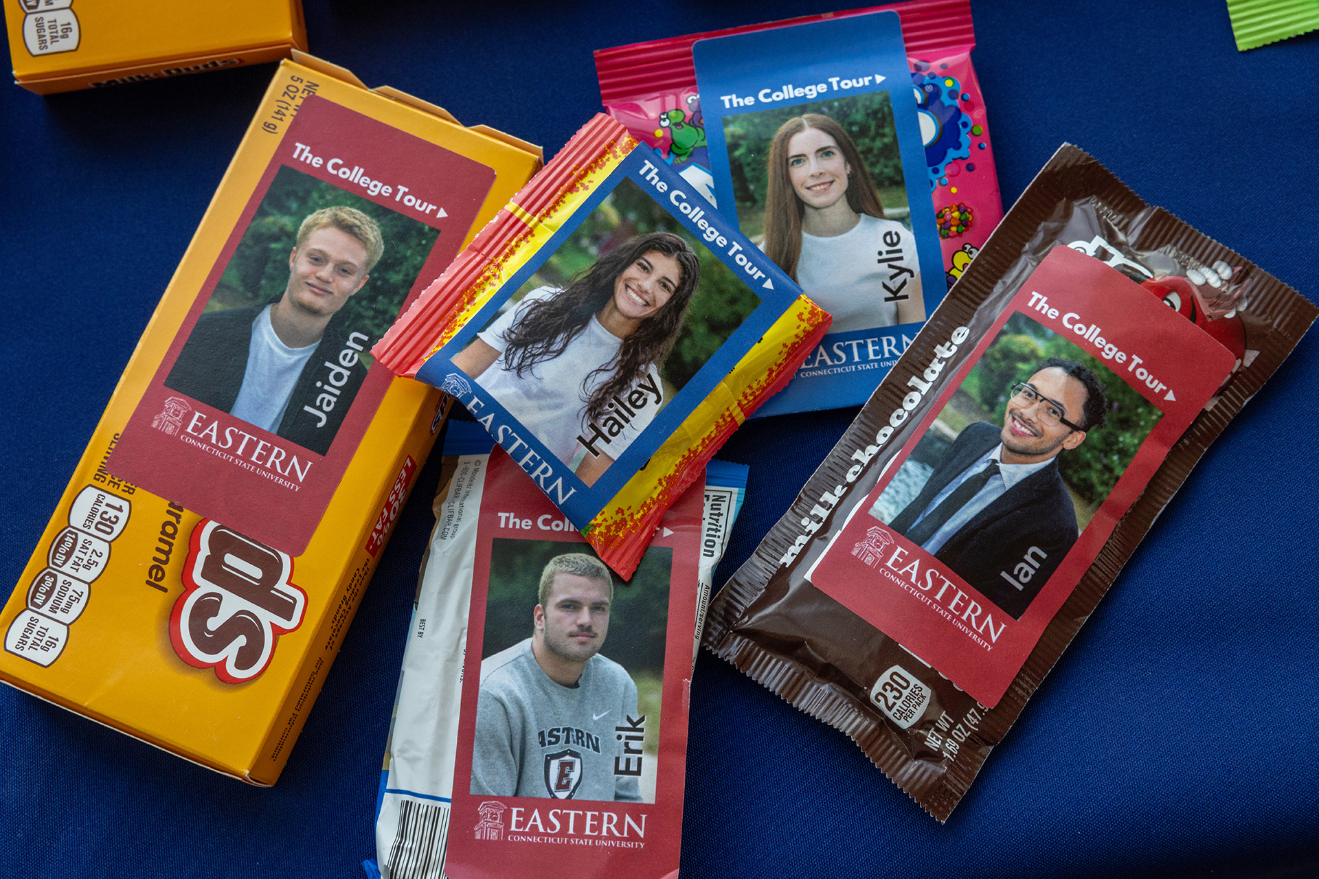 various packaged movie candies with photos of the stars on them