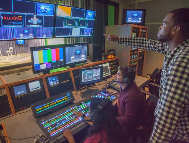 students in control room