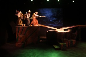 student actors crossing a treacherous path