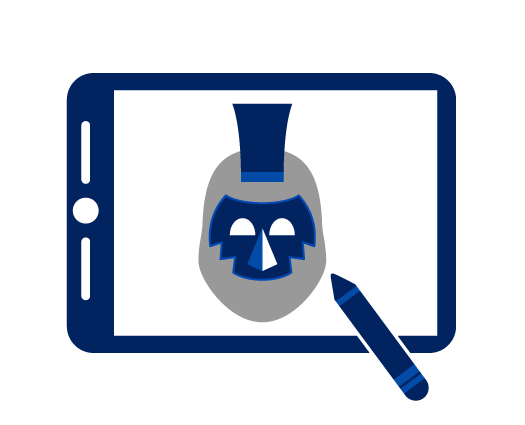 illustration of tablet with Willi the Warrior on it