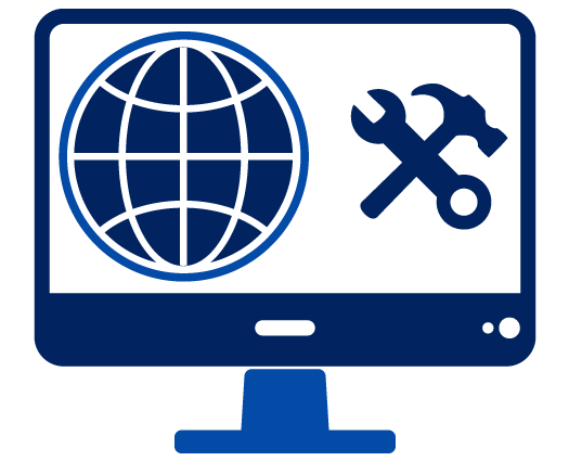 illustration of a computer with a globe and repair symbol