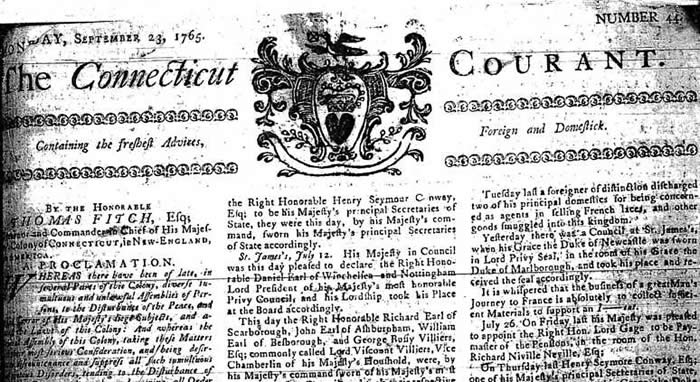 Historical newspaper, The Connecticut Courant September 23, 1765