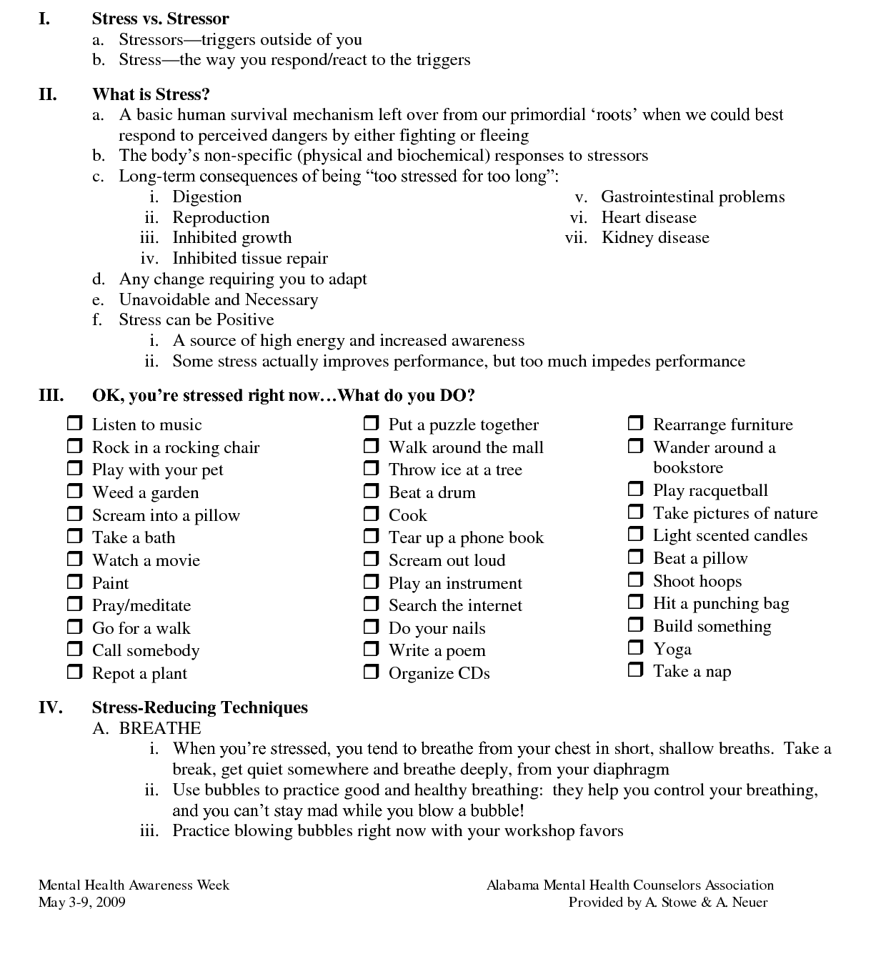 Stress Management Worksheet: Stress vs Stressor, What is Stress?, Ok you're stressed right now... what do you do? Stress Reducing Techniques