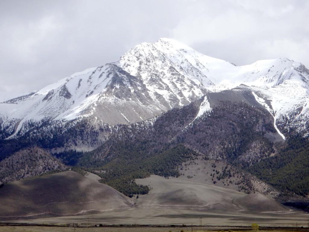 Distant view of Borah Peak 1983 earthquake fault scarps