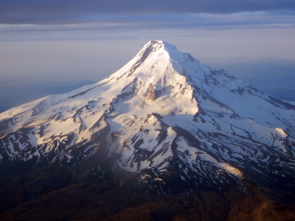 sunrise on Mt Hood, OR - view on flight home