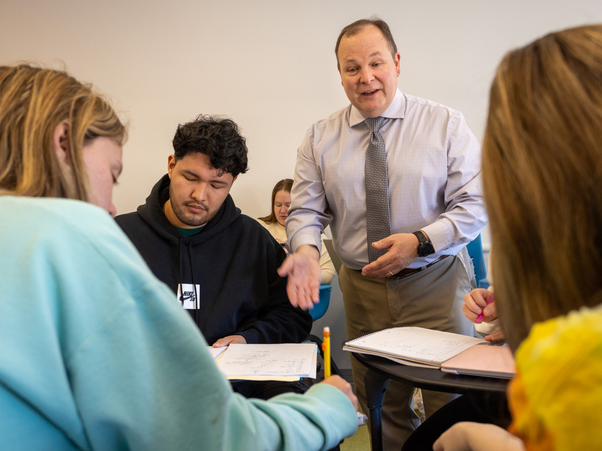 Karl Stocker leading a discussion in the classroom