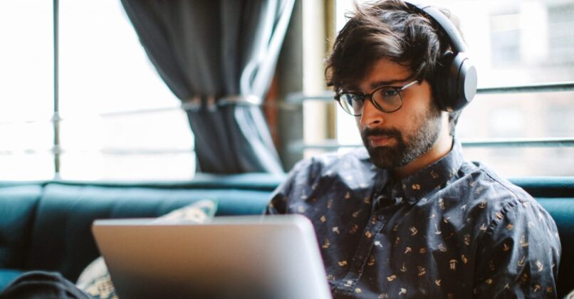 Young professional working on laptop