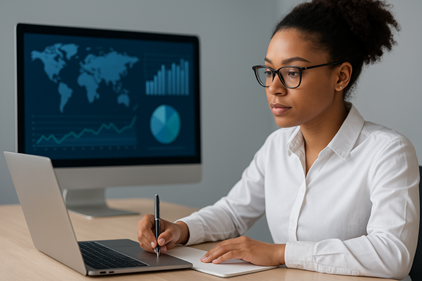 Young professional looking at data