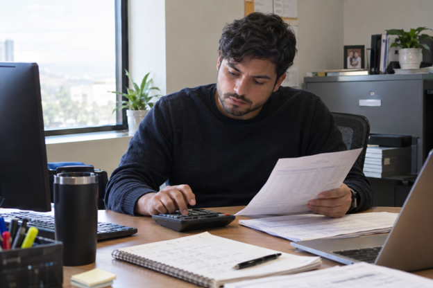 Man studying accounting