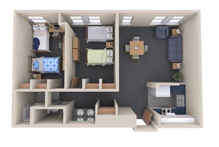 3D image of 2-bedroom Noble Hall